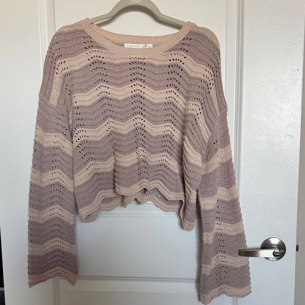 Altar'd State Women's Sweater in Taupe and Cream